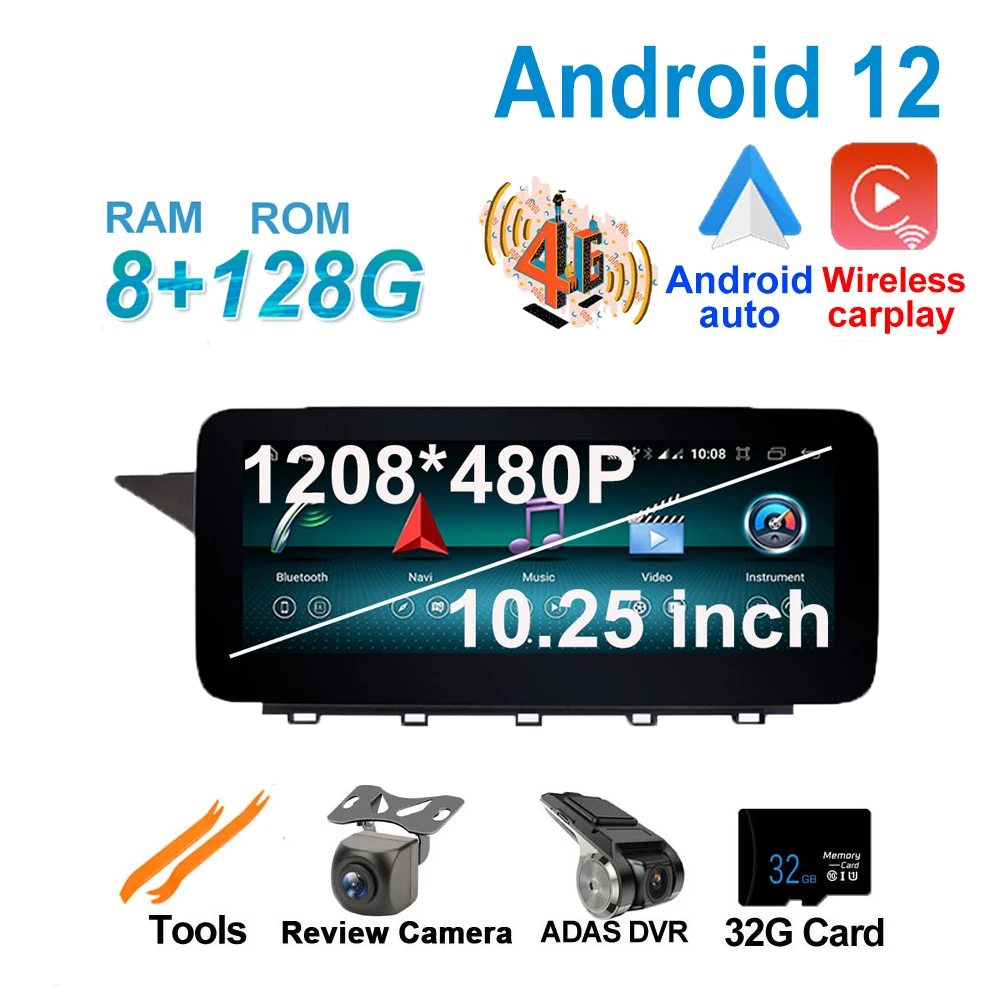 10.25" IPS Android 12 Car Radio Stereo GPS Navigation Video For Mercedes Benz GLK Class X204 2008 - 2015 NTG 4.0/4.5 System