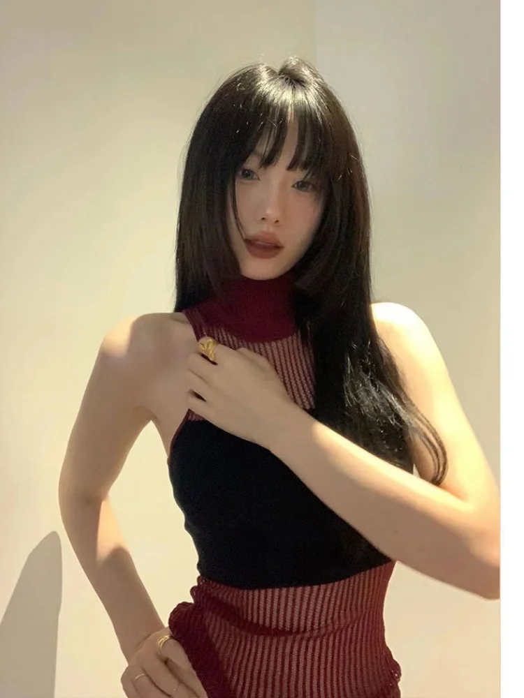 

Женский ТРИКОТАЖНЫЙ УКОРОЧЕННЫЙ жилет без рукавов, облегающая футболка с воротником, лето 2023