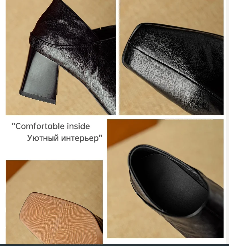 Ods Весенние лоферы из натуральной кожи Женская обувь Туфли на массивном каблуке с