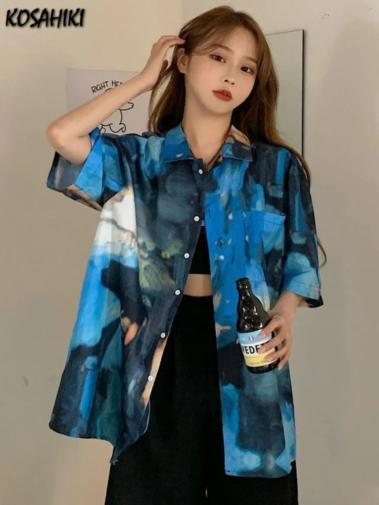 

Женская блузка с коротким рукавом, винтажный принт, свободного покроя