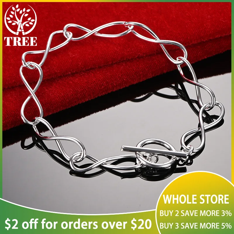 

ALITREE 925 Sterling Silver Simple 8 Chain Bracelets For Woman Banquet Party Wedding Birthday Anniversaries Gift Fashion Jewelry