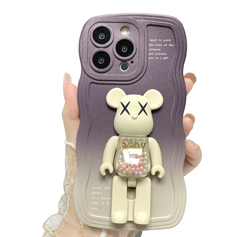 

Cartoon Bracket Wave Edge Gradient Frosted Phone Case For Iphone 14 13 12 11 Pro Max Xr Xs X 7 8 Plus Se Mini Tpu Soft Cover