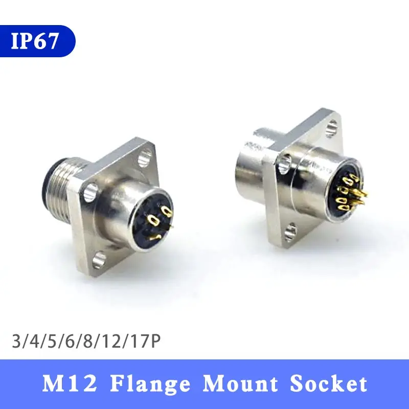 

1pc M12 Socket Metal 3 4 5 6 8 12 17 Pin Female Male Seat Mounting Connector IP67 Waterproof Connectors