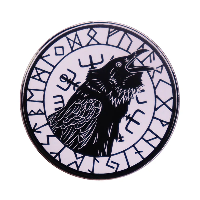 

Viking Odin Crow Brooch Magic Rune Finger Compass Badge Hard Enamel Pins Jewelry Accessory