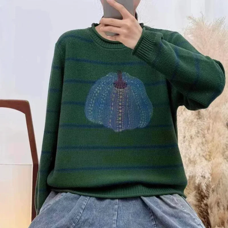 YL7731 Корейский стиль с круглым вырезом в полоску модный вязаный свитер