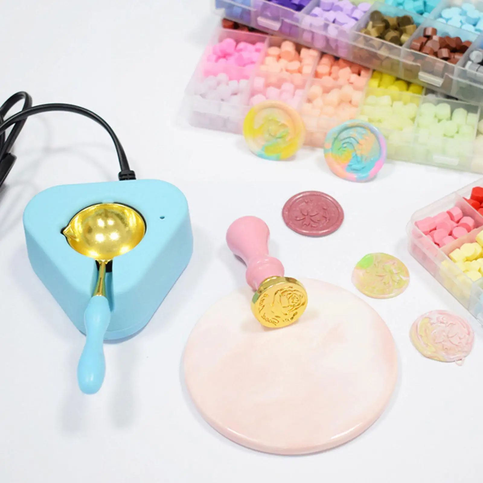 

1 Set Mini Electric Sealing Wax Furnace Wax Melts Warmer Stove Pot For Sealing Wax Glue Sticks Fire Paint Heater Seal Stamp C7w1