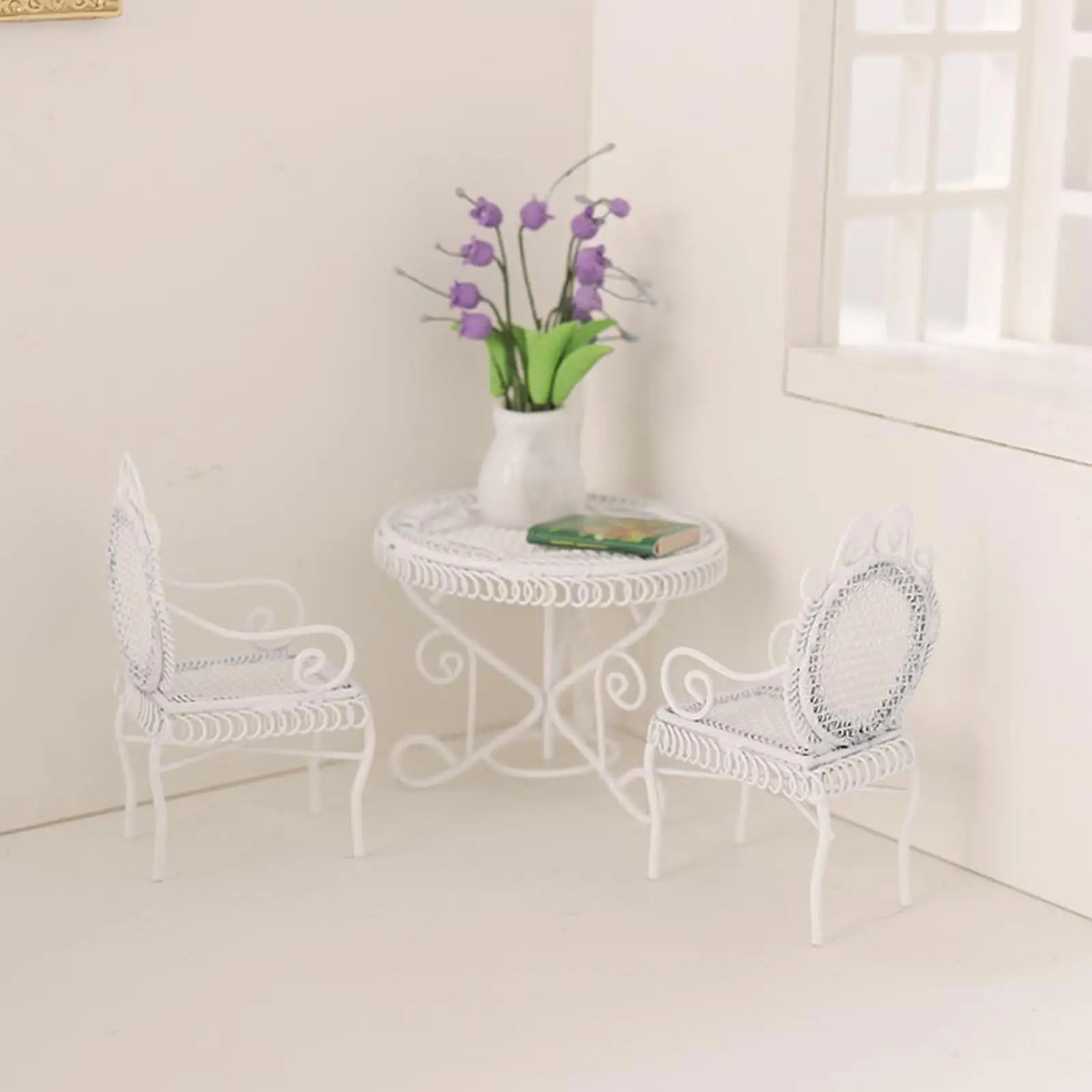 

1:12 Miniature Table Set Dollhouse Miniature Table Chairs for Patio Balcony