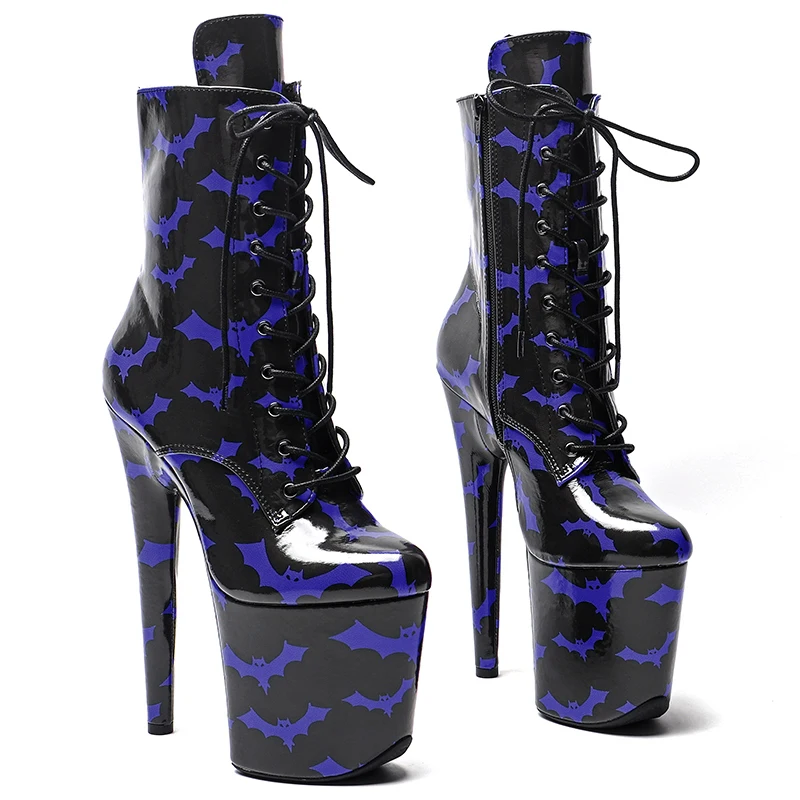 Leecabe  20CM/8inches Bat pattern Ankle Boots Sexy Fetish Stripper Shoes  Women Pole Dance Models Catwalk Show High Heels 3B