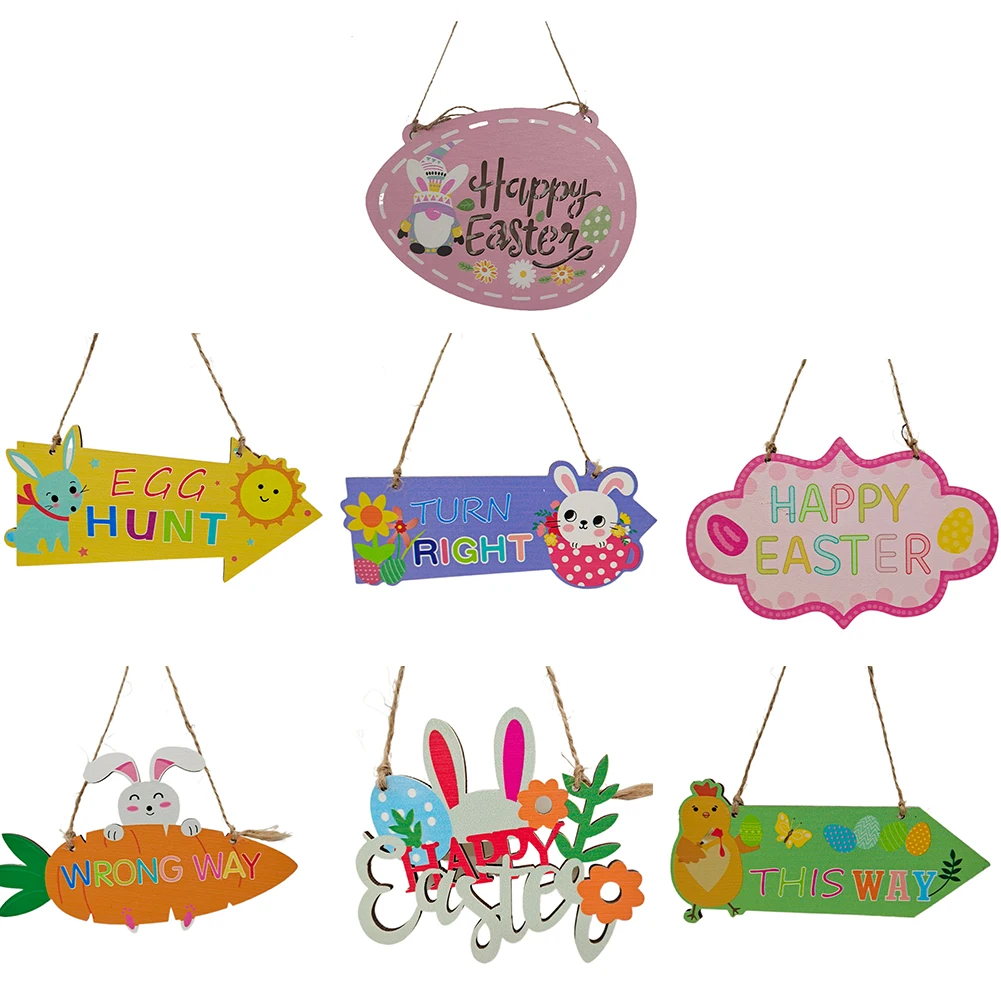 

1pc Wooden Happy Easter Bunny Door Hanging Sign Easter Home Decoration Holiday Party Atmosphere Decoration