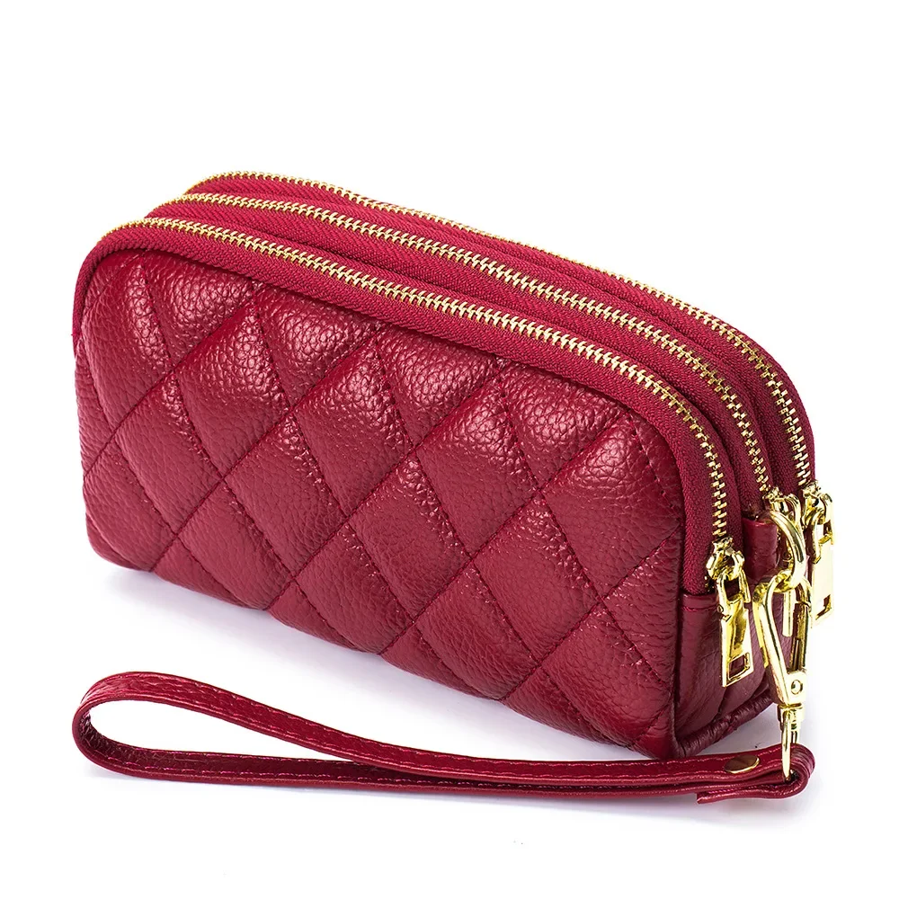 Женский клатч из натуральной кожи верхний слой воловьей длинный трехслойный