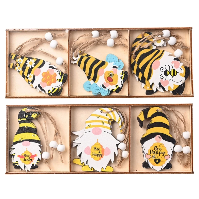 

Honeybee Festival Wooden Bee Gnome Hanging Pendant 9pcs/box Charm for Home Farmhouse Front Door Decoration Gift Supplies 53CA