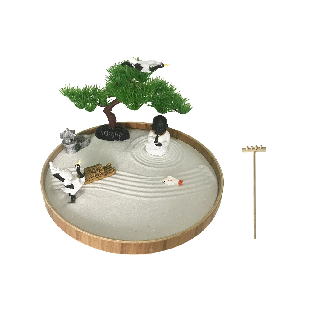

Home Decoration Zen Garden Kit Spiritual Portable Meditation Gifts Office Sand Bonsai Tree For Desktop Rakes Miniature Statue