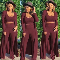 womens sexy three piece spring and autumn fashion solid color pit strip long sleeved cloak vest trousers casual suit women