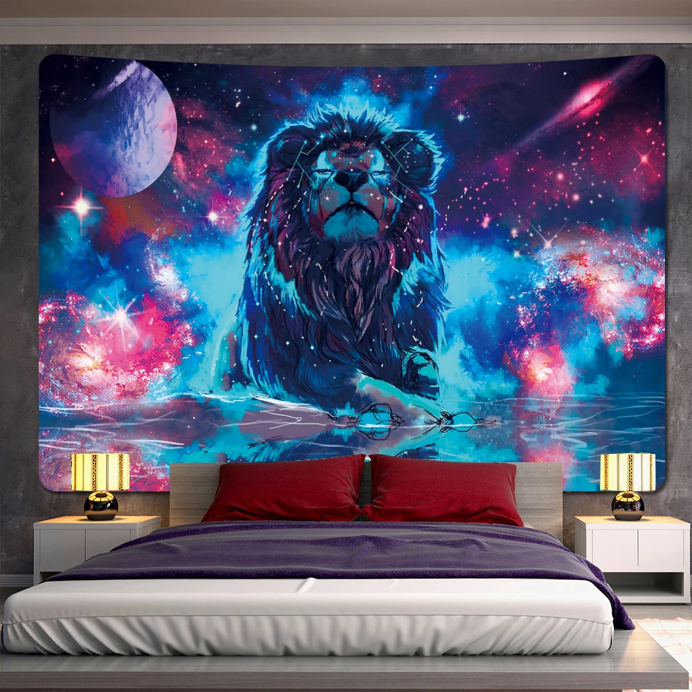 

Home Decor Lion Animal Psychedelic Scene Art Print Tapestry Hippie Boho Decor Living Room Bedroom Wall Tapestry tapiz