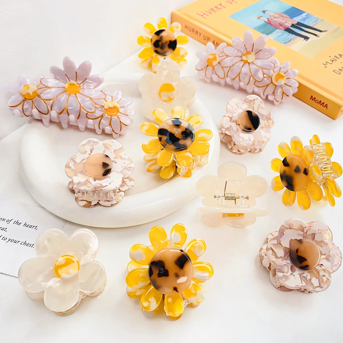 

Korean New Style Hair Accessories Sweet Temperament Acetic Hair Clip Claw Beautiful Flower Shark Clip For Women Girls Gift