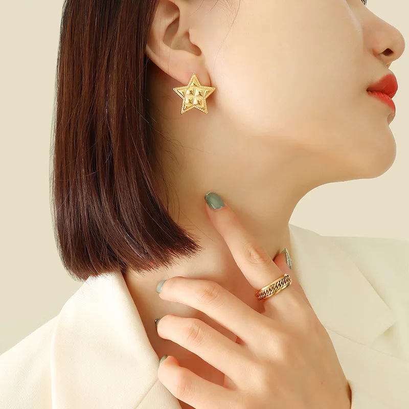 

ANENJERY 316L Stainless Steel Star Stud Earrings for Women Vintage Earrings Party Jewelry Gift