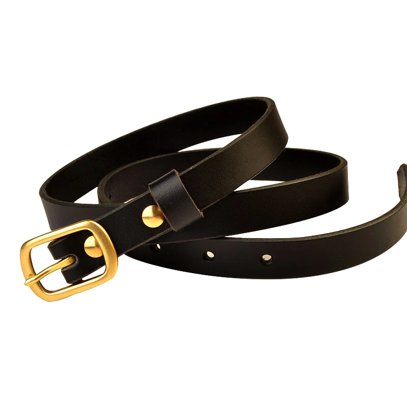 I-souled Casual Women's Thin Trouser Belt Classic 1.9Cm Brass Pin Buckle