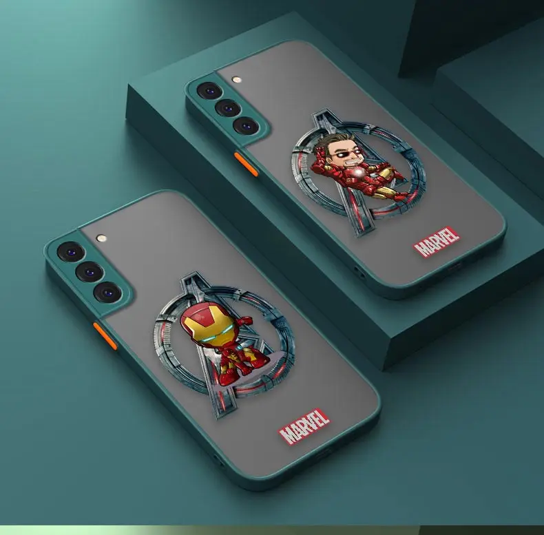 

Cute Iron Man Marvel Fundas Shockproof Matte Case For Samsung S22 S21 S20 S10 S9 S8 S10E FE Lite Plus Ultra 5G Capa Coques Cases