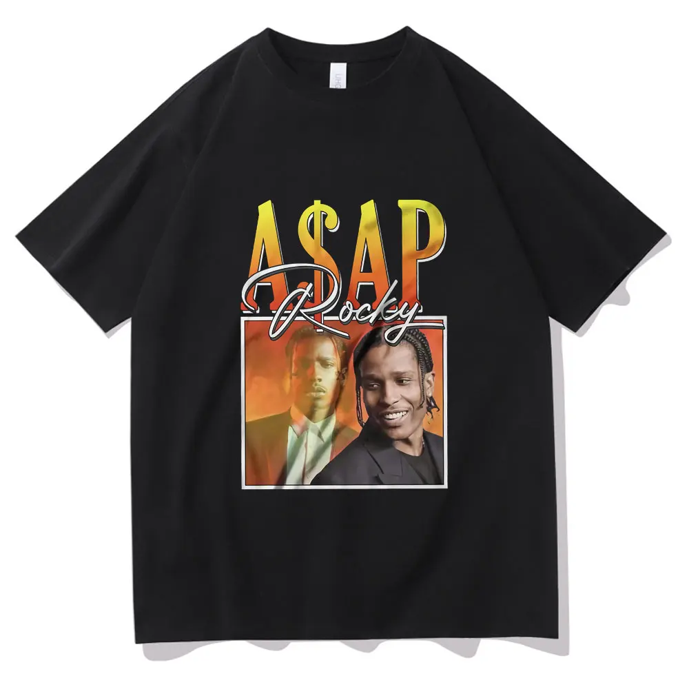 

Rapper Men ASAP Rocky Portrait Graphic Print T-shirt Men's Cotton Fashion Tee Awesome Spring Man Women Black Tshirt Streetwear