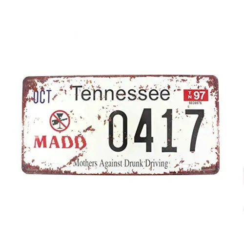 

Tennessee Mothers Against Drunk Driving 6x12 Inch Retro Vintage Auto License Plate Tin Sign