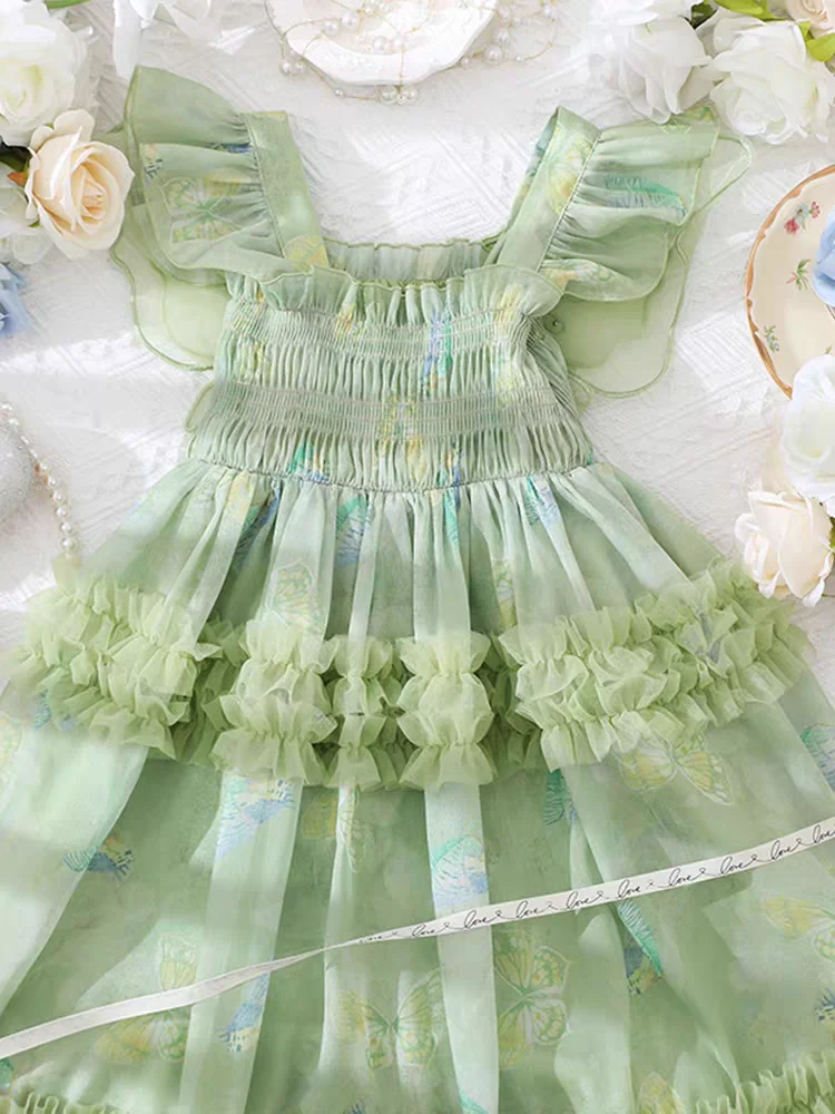 Детское платье с рукавом летучая мышь и завязкой сзади