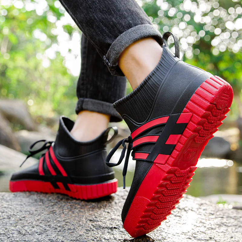 Резиновые ботинки без шнуровки, мужские резиновые ботинки, рыболовные ботинки, короткая дождевая обувь, мужские садовые ботинки, водонепроницаемая обувь для влюбленных, новинка 2022, резиновые ботинки