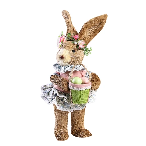 Пасхальный реалистичный орнамент в виде кролика, искусственная соломка ручной работы, милый кролик с корзиной для яиц, стоящая