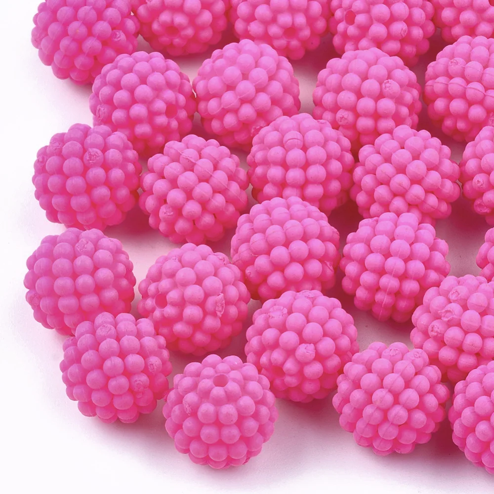 

50pc Rubberized Style Acrylic Beads Berry Beads Combined Beads Round Fuchsia 12x11.5mm Hole: 1.6mm