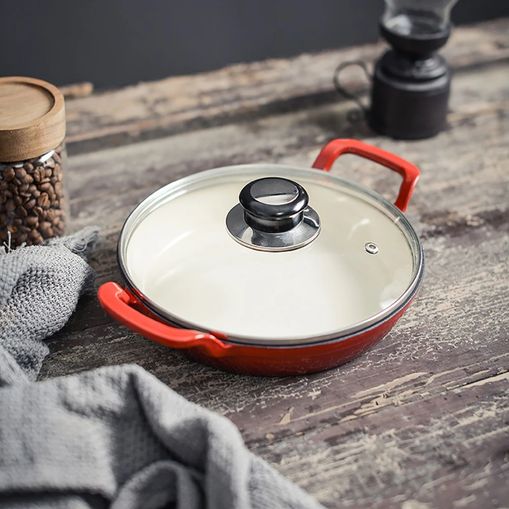 

Source Factory Price Pancake Frying Bakeware Baking Dishes Pan with Glass Lid