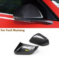 Carbon Fiber Rear View Mirror Cover Gloss Black Finish Add On Style Fit For Ford Mustang 2014 - UP