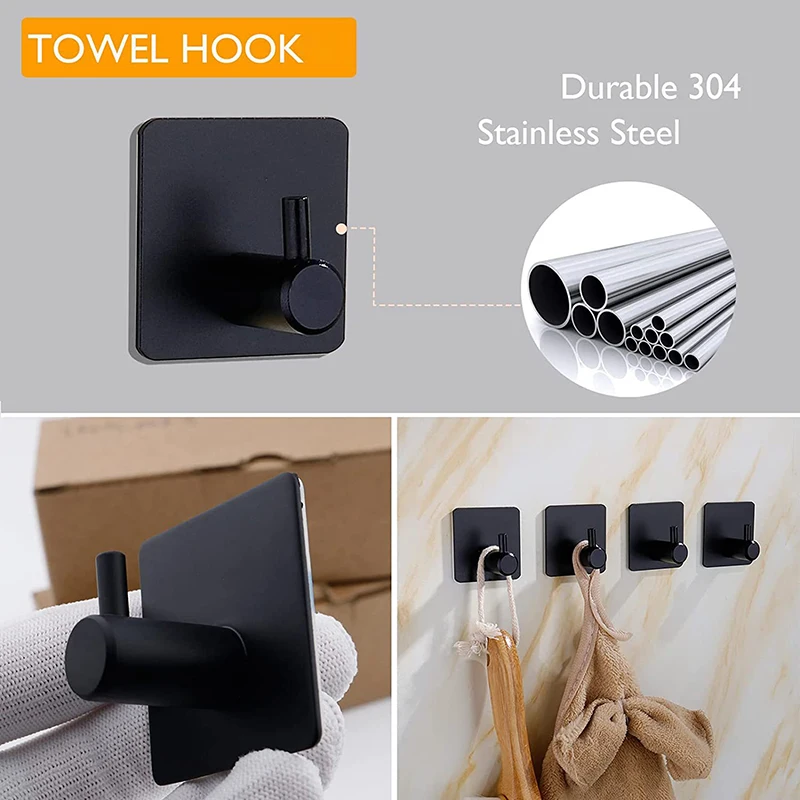 No Drilling Aluminum Towel Bar Self-adhesive Toilet Paper Holder Rack Punch Robe Hook Storage Shelf Bathroom Accessories Set |