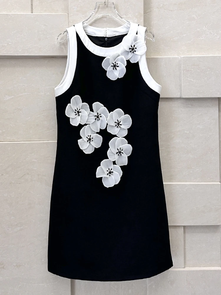 

Новинка 2023, модное Стильное дизайнерское женское платье-чехол с стереоскопической цветочной аппликацией без рукавов