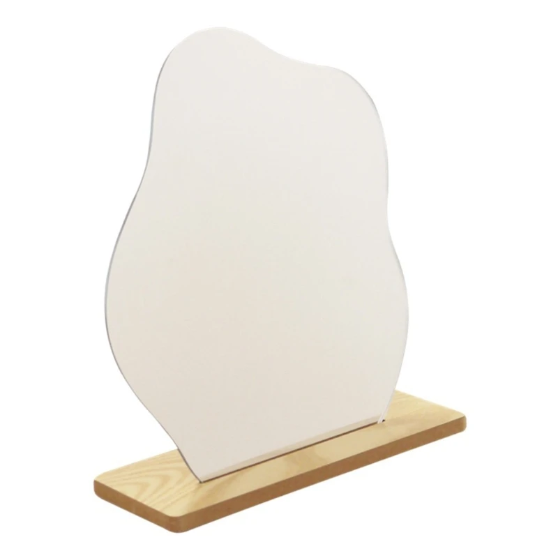 

Cloud-shaped Irregular Glass Table Makeup Mirror with Beech Wood Base Aesthetic Desk Vanity Mirror-Frameless Table top