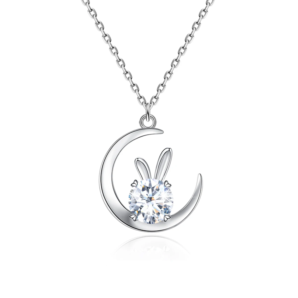

Trendy Rebbit On Moon 1 Carat Moissanite Necklace For Women Sterling Silver 925 Pendant Wedding Engagement Gift Certificated New