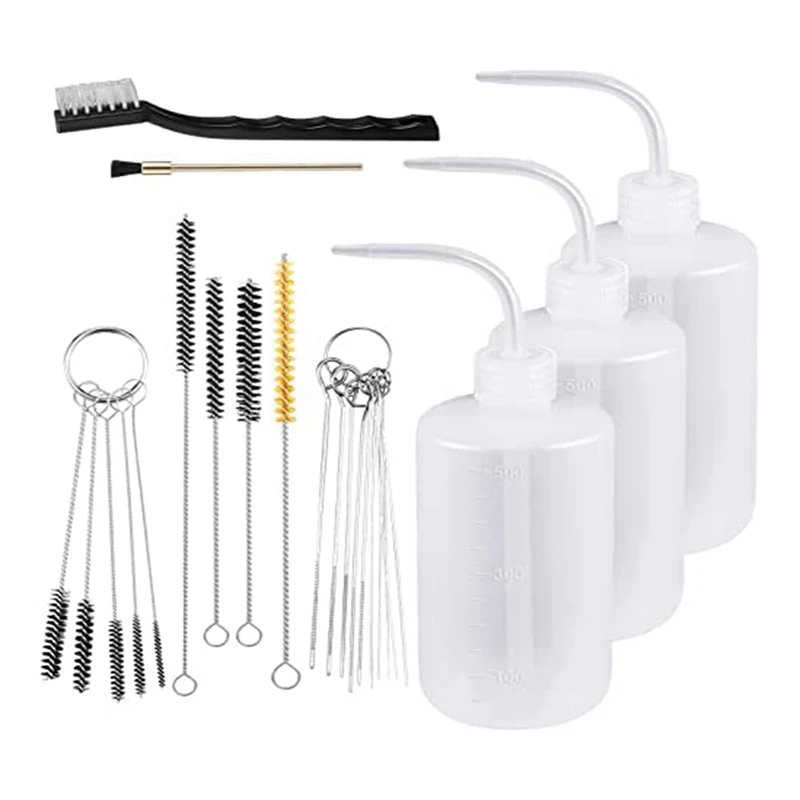 

24 Pcs Paint Guncleaning Kit Spray Paint 500Ml Plastic Squeeze Wash Bottle Tube Bottle Brushes Paint Gun Cleaning Kit