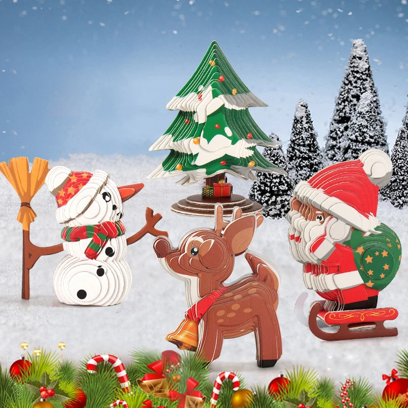 

Creative Christmas 3D Cardboard Model Cute Cartoon Snowman Santa Xmas Tree Elk Paper Jigsaw Puzzles Kits Kids Toys Holiday Gifts