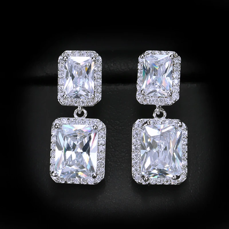 

ThreeGraces Stunning Cubic Zirconia White Gold Color Geometric Square Dangle Drop Earrings for Women Fashion Party Jewelry ER912