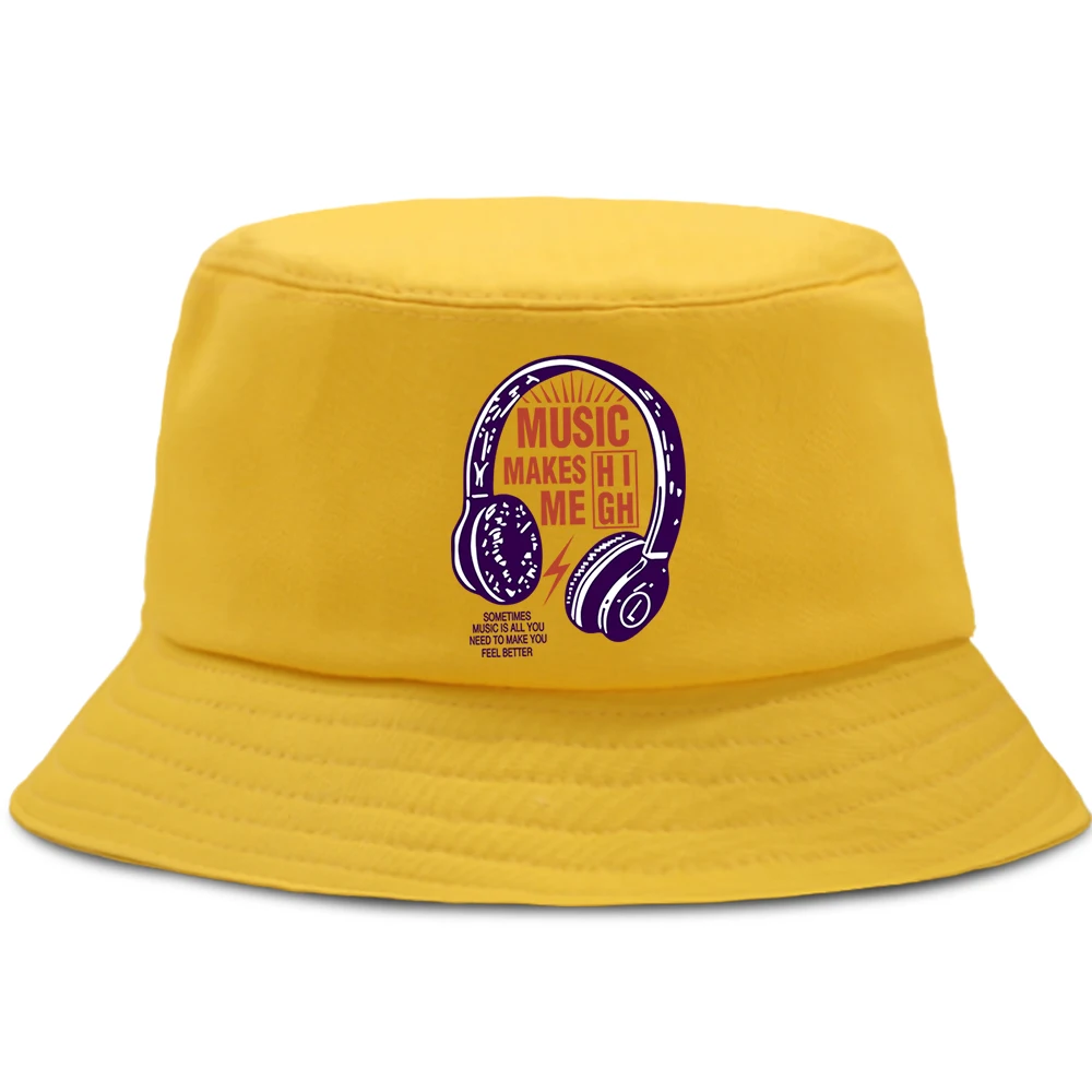 

Music Makes Me High Funny Bucket Hats Unisex Outdoor Fisherman Hat Casual Foldable Panama Cap Sunscreen Beach Fishing Sun Caps