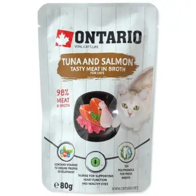 4 шт. Ontario консервы лакомства Паучи для кошек и котят тунец лосось в бульоне 213-3073 0