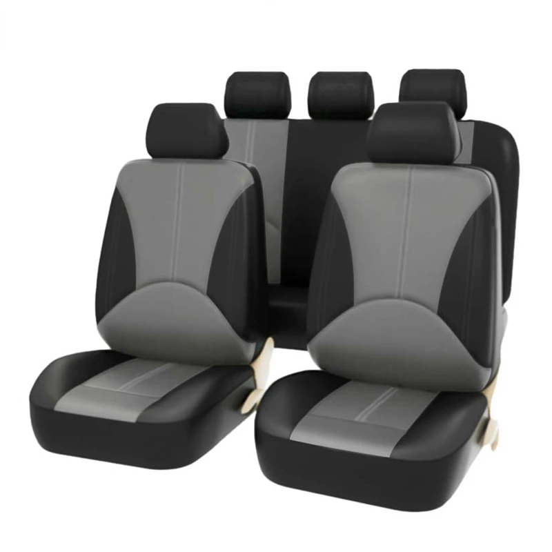 PU Leather Car Seat Cover Set Breathable Auto Seat Cushion Front Rear Seat Full Surround Protector Cover Compatible with Airbag