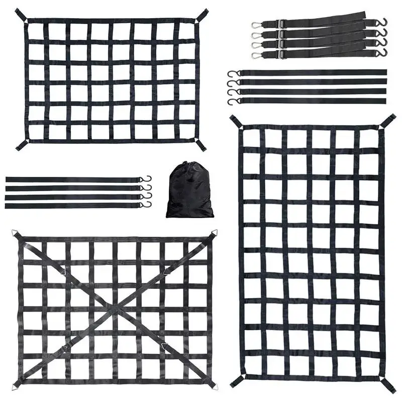 

Car Trunk Rooftop Cargo Net Heavy Duty Stretchable Cargo Net Adjustable Elastic Storage Net With 4 Fixed Belt Car Accessories