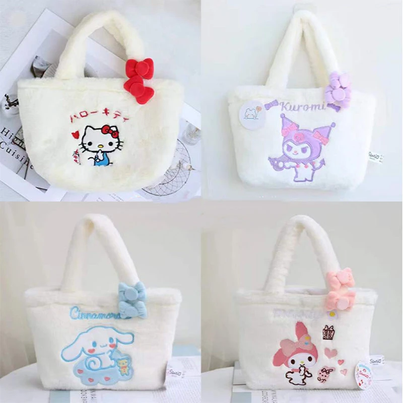 

Kawaii Sanrio Cinnamoroll Kuromi Handbag Female Cartoon Series Shoulder Bag Cute Plush Bag Large Capacity Computer Bag Gift