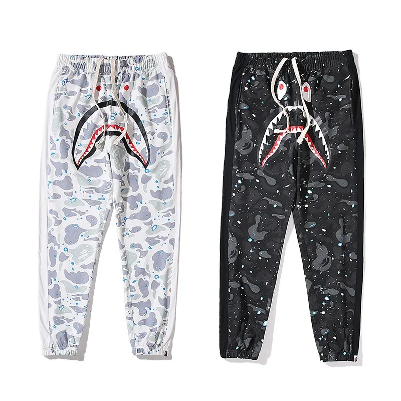 

2024 Hot A BATHING APE influx of drawstring camouflage casual pants men and women shark star terry fabric sweat pants BAPE