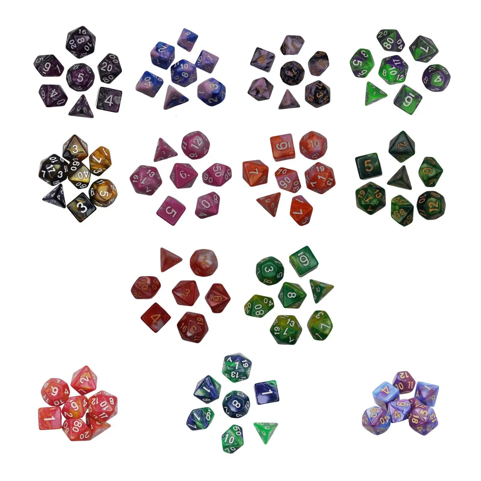 

7 Pieces Colorful Polyhedral Dices Set Smooth Surface D4-D20 for Party Bar