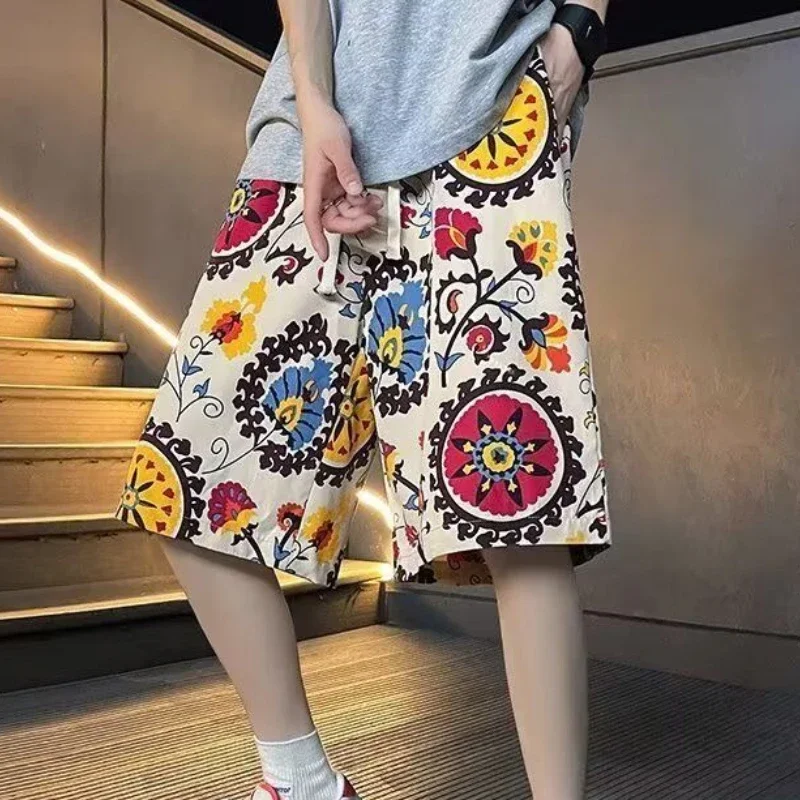 Фото Men's Shorts Board Quick Dry Baggy Drawstring Male Short Pants Printed Floral Beach with Pockets Wide Loose Clothing Streetwear №3
