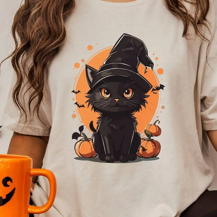 Рубашка с котом на Хэллоуин рубашка призраком кошки футболка