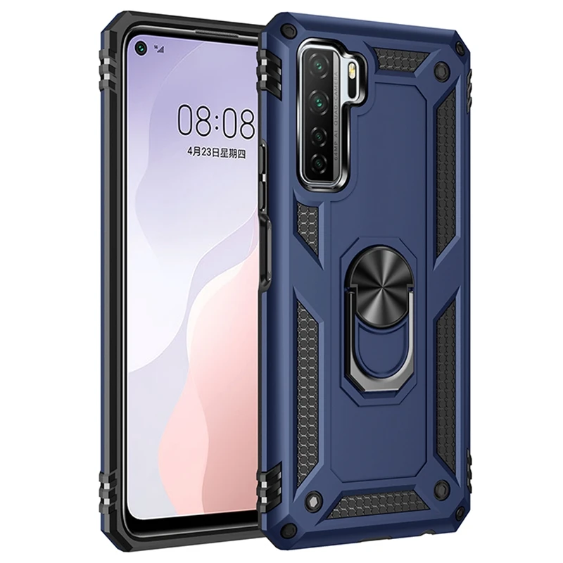 

Case For Huawei P40 Lite 5G Shockproof Armor Silicone Rugged Hard Plastic Case Magnetic Car Holder Ring Stand Cover Coque Shell