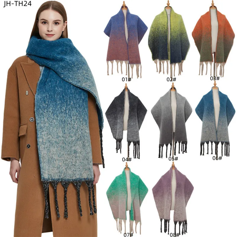 

2023 Luxury Cashmere Gradient Color Women Scarf Winter Shawl and Wrap Bandana Pashmina Tassel Female Foulard Thick Blanket Gift