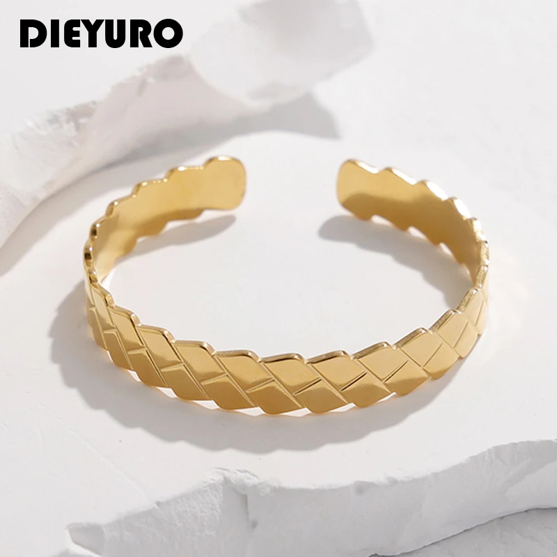 

DIEYURO 316L Stainless Steel Geometric Rhombus Cuff Bracelet For Women Girl New Trend Adjustable Bangles Non-fading Jewelry Gift