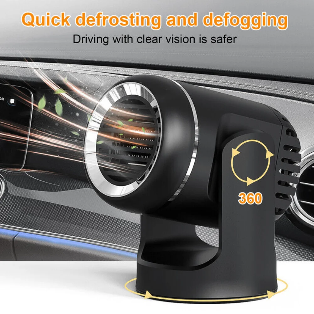 

12V 130W Car Heater Fan Adjustable Windshield Defogging Defroster Portable Heating and Cooling Hair Dryer Winter Car Accessories
